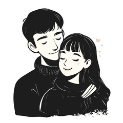 Cute Couple with Monochrome Style Vector Illustration | Stylish Minimalist Fashion Artwork for Logos & Digital Designs  
