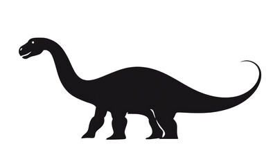 Dark silhouette of a long necked dinosaur against a black background.