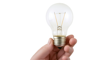 Light bulb creative mockup business idea symbol held by a hand isolated on a white background