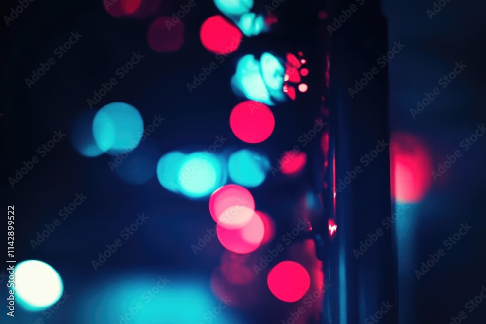 Poster a blurred image of lights in the background, with a focus on a cell phone up close