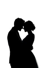 Romantic silhouette of a couple embracing and kissing.