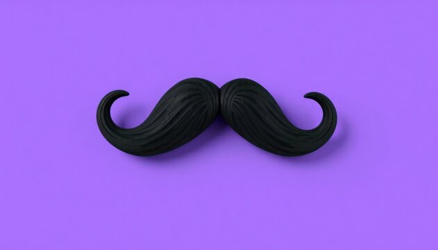Stylish black mustache illustration on purple background. 3D illustration for Movember campaign design men health awareness. Modern, trendy design. Image suitable for posters, banners, greeting cards.