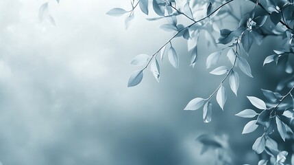 Delicate Blue Leaves On Branch Soft Background
