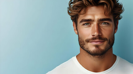 Obraz premium Close Up of Man Applying Aftershave on Plain Background for Grooming and Self Care Concept