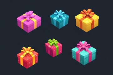 Fototapeta premium Colorful gift boxes with decorative bows, great for holidays and celebrations
