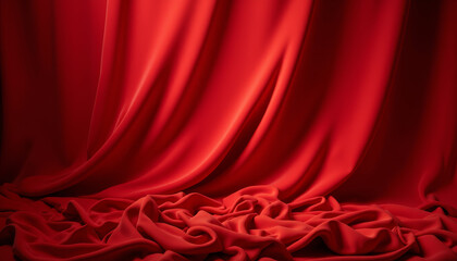 Vibrant red drapery cascading elegantly to create a bold visual statement in an artistic display of texture and color