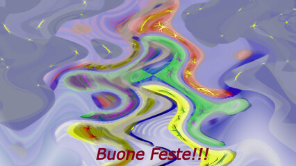 Sfondo astratto con forme e colori con scritta buone feste