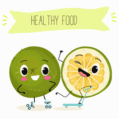 Sweetie, lemon fruit cute funny cheerful characters. Vector hand drawn illistration.