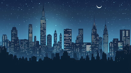 Fototapeta premium City with skyscrapper in the night. Nocturne. Illustration