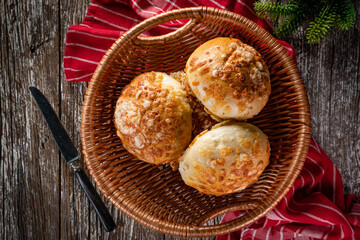 Fresh breakfast rolls with cheese.