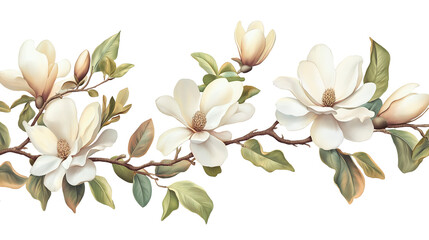 magnolia border isolated on a white background