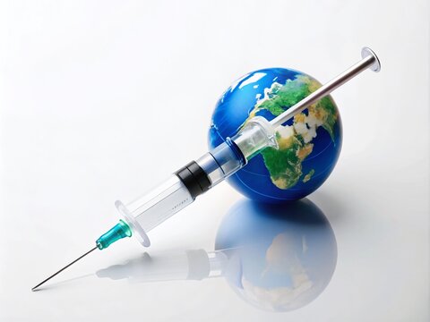 recommend clip art: Silhouette Vaccine Syringe: Medical Science World Line Art White Background