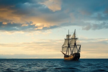 A large sailboat gliding on the surface of the sea, perfect for travel or advertising use