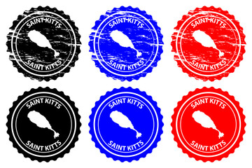 Saint Kitts - rubber stamp - vector, Federation of Saint Christopher and Nevis island map pattern - sticker - black, blue, and red