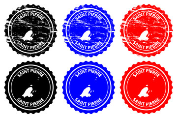 Saint Pierre - rubber stamp - vector, Overseas Collectivity of Saint Pierre and Miquelon map pattern - sticker - black, blue and red