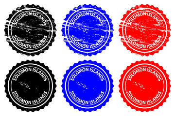 Solomon Islands - rubber stamp - vector, Solomon Islands map pattern - sticker - black, blue and red