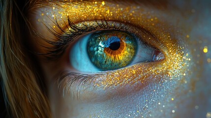 A person's eye with glitter, suitable for beauty or fashion photography
