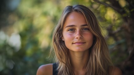 Fototapeta premium Serene Young Woman Enjoying Nature Outdoors