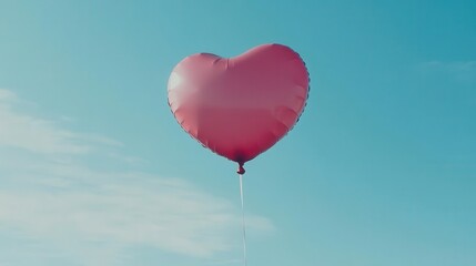 Fototapeta premium playful heart-shaped balloon floating against a clear blue sky, symbolizing joy and affection in a whimsical, lighthearted composition