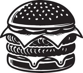 Hamburger silhouette vector art illustration. Black and white hamburger vector illustration.