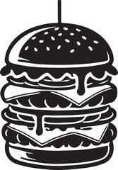 Hamburger silhouette vector art illustration. Black and white hamburger vector illustration.