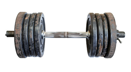 Fototapeta premium Black isolated barbell on transparent background. PNG