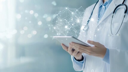 Close-up of doctor accessing private medical records on encrypted device secure healthcare data protection concept