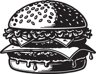 Hamburger silhouette vector art illustration. Black and white hamburger vector illustration.