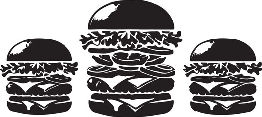 Hamburger silhouette vector art illustration. Black and white hamburger vector illustration.