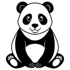 Adorable Sitting Panda Silhouette - Black and White Vector Illustration