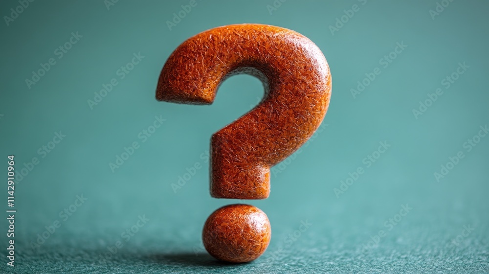 Aufkleber A simple wooden question mark sits on a bright green surface, perfect for use in educational or editorial contexts where a touch of whimsy is needed