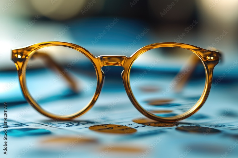 Aufkleber A pair of glasses resting on a table with a flat surface, possibly waiting for use