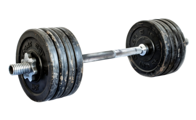 Black isolated barbell on transparent background. PNG