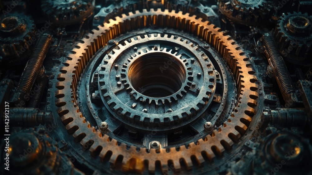 Poster a detailed shot of machine mechanisms