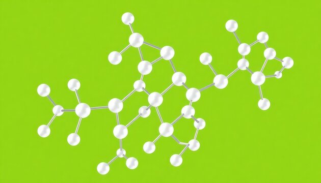 Scientific illustration of thromboxane B2 skeletal structure. Prostanoid compound molecule displayed with white spheres connected by gray lines against green backdrop. Diagram shows molecular