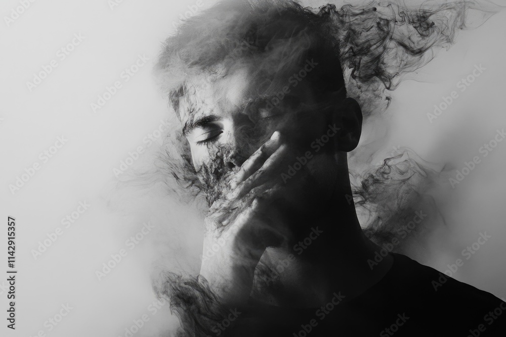Poster a close-up shot of a man's face with smoke emanating from it