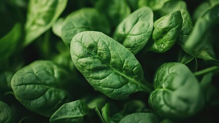 Obraz premium rich green spinach leaves displayed in a close-up shot, highlighting their fresh texture and color, effectively illustrating the health benefits of this iron-rich vegetable