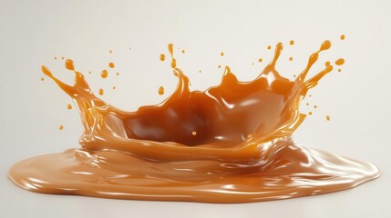 rich, liquid caramel sauce swirling in a tantalizing 3d splash, capturing the essence of sweetness and indulgence, perfect for advertising designs showcasing decadent desserts