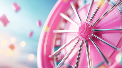 A vibrant pink fortune wheel, ready to offer exciting prizes and entertainment for online shoppers and gaming enthusiasts. A fun and engaging visual for a lively experience.