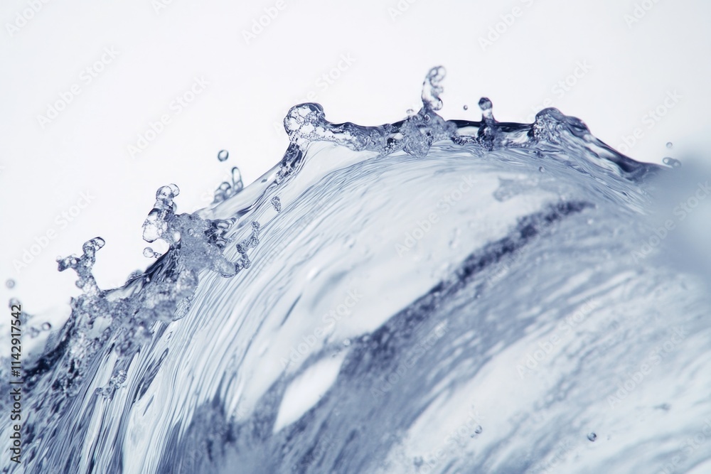 Poster a close-up view of a wave crashing against the ocean surface, with water droplets and foam