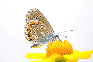 A butterfly perched on the center of a bright yellow flower, enjoying its surroundings