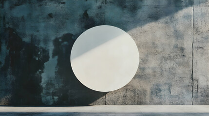 A large white circle is on a gray wall  -