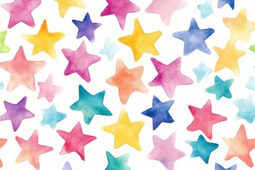 Obraz premium Colorful Watercolor Stars Pattern Featuring Various Sizes and Shades, Ideal for Whimsical Designs, Children's Art, and Creative Projects
