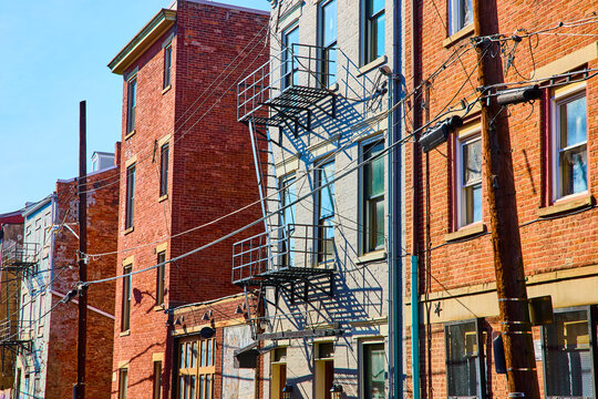 Brick Buildings and Fire Escapes in Cincinnati Urban Scene