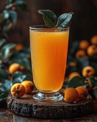 Fototapeta premium Refreshing Loquat Juice in a Glass with Natural Background