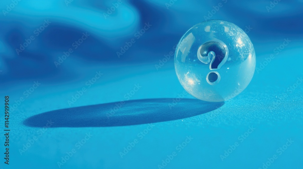 Poster a glass ball with a question mark symbol on it, often used as a decorative item or symbolizing curio