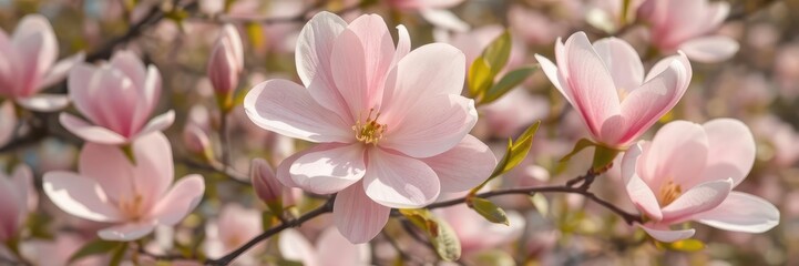 Delicate pink magnolia blossoms, soft petals, spring bloom, pink flowers,soft