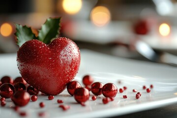 A juicy red apple sits atop a clean white plate, ready for serving or display