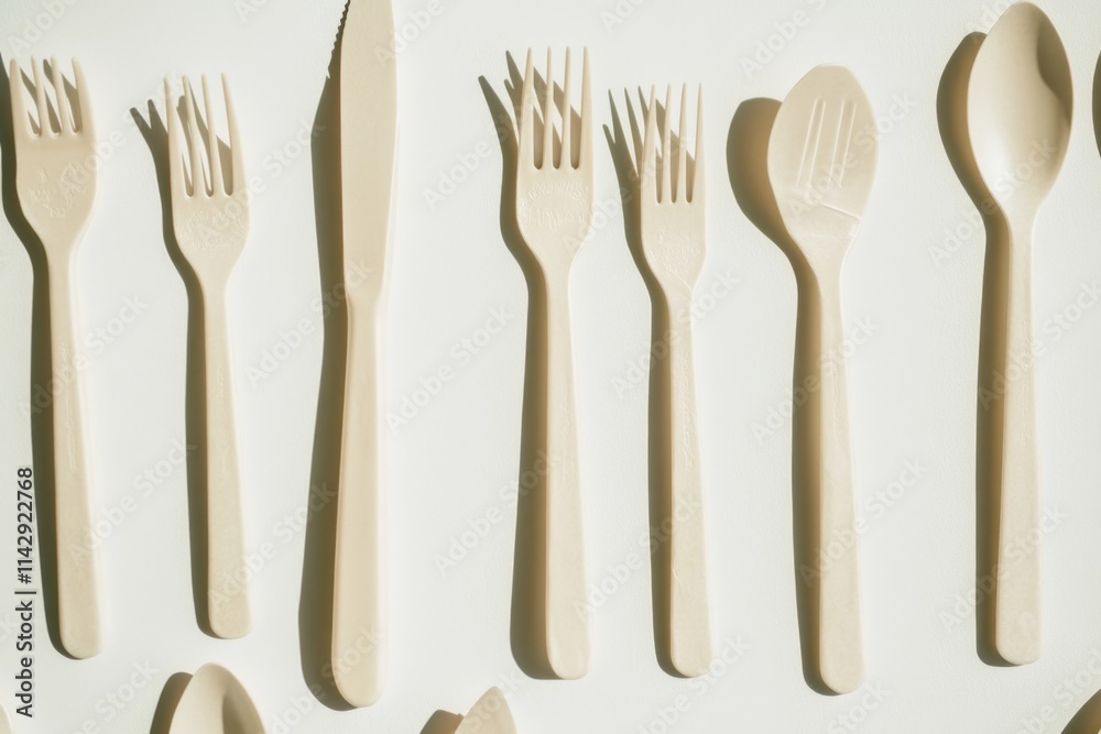 Poster A collection of forks and spoons arranged neatly on a white surface