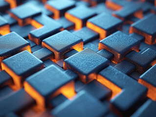 Obraz premium Vibrant abstract composition with blue and orange squares creating a dynamic visual effect and texture